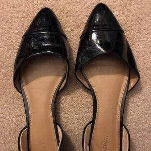 Black patent pointed toe flats, 8.5